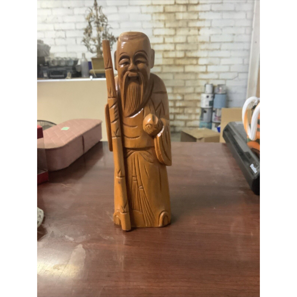 Vintage Asian Hand carved Solid Wood Chinese Monk Statue 11.5"‎
